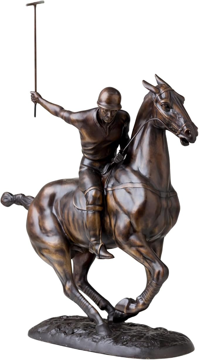 Bronze Polo Player Sculpture – Handcrafted Equestrian Art Statue (24")